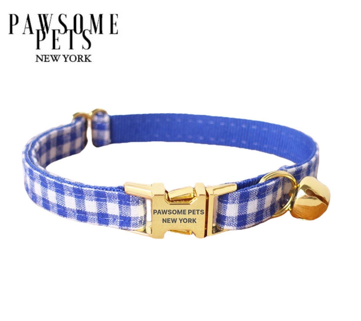 SMALL SIZE DOG & CAT COLLAR - WOADED BLUE STRIPE