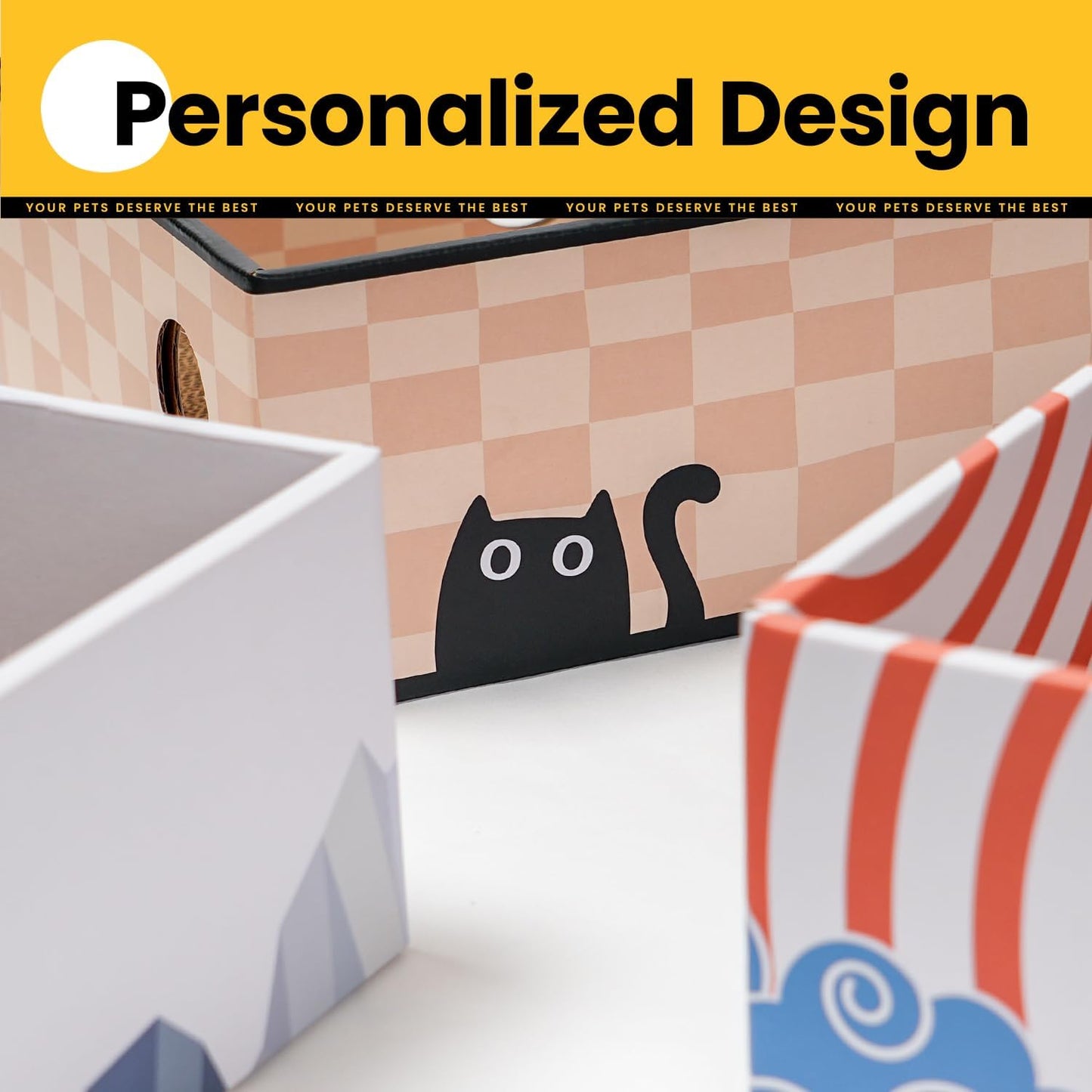 Cat Scratcher Box with Heavy-Duty Double-Sided Cardboard Pad, Cardboard Lounger, Interactive Hole Design, Cat Bed for Indoor Cats, White, Large