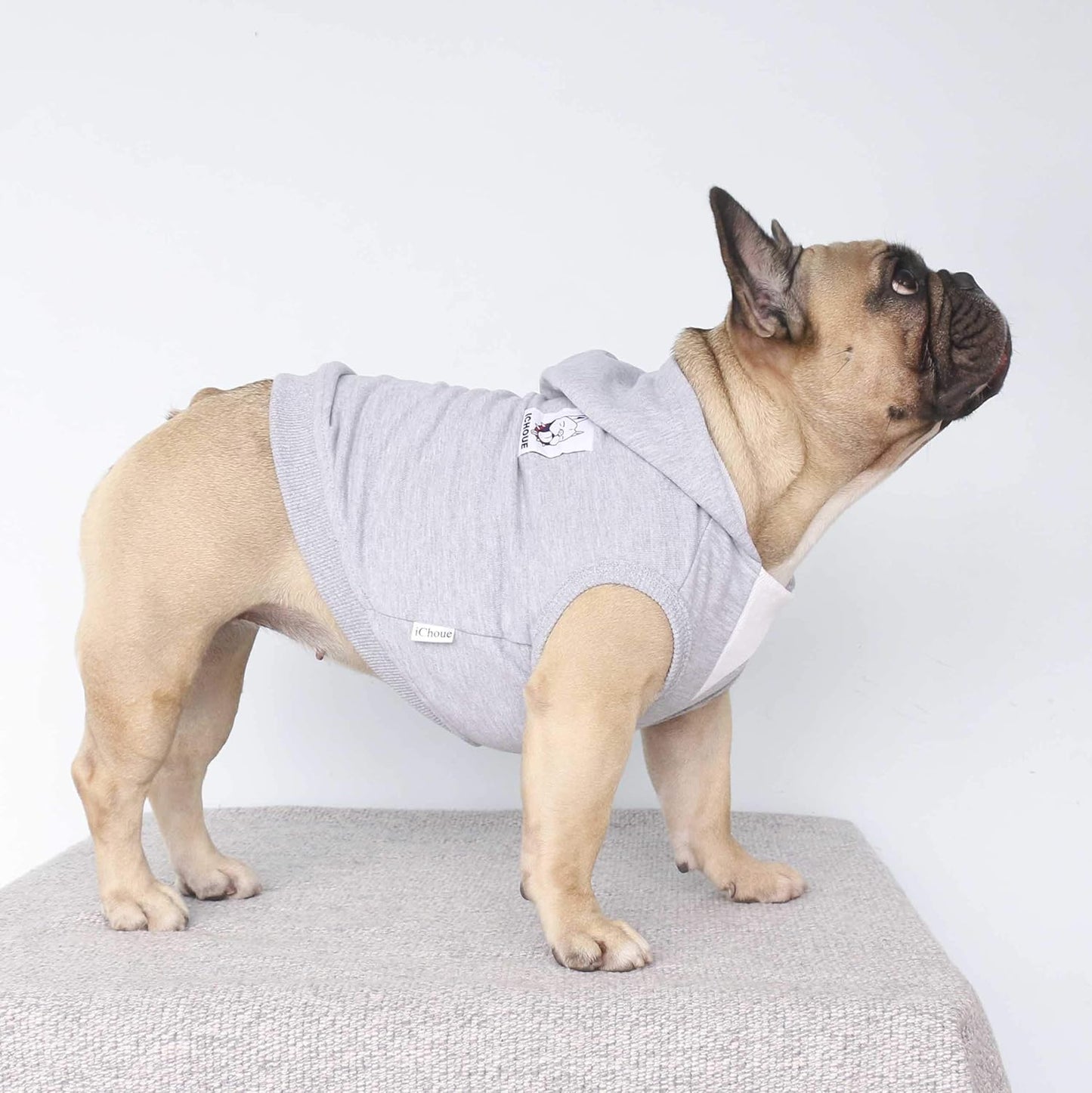 100% Breathable Cotton Dog Hoodies Clothes for French Bulldog Sweatshirts Sweaters Frenchie Pug English Medium Dogs - Grey, Large Plus