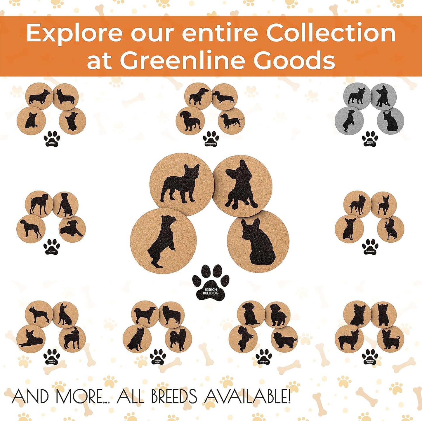 French Bulldog Coasters - Set of 4 Dog Coasters with Protective Bottom - Frenchie Gift Idea