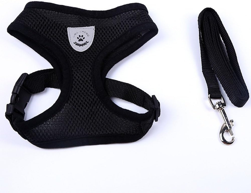 Vest Harness with Leash for Small Dogs,Pet Puppy Cat Adjustable Mesh Chest Straps (M, Black)