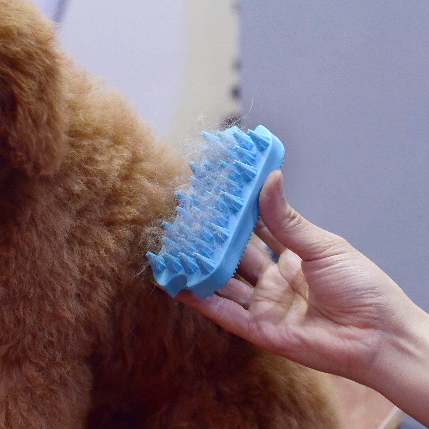Dog Grooming Brush, Silicone Dual Side Pet Bath Brush for Deshedding & Massaging, Hair Brush Comb for Pet, Puppy, Cats (Blue)