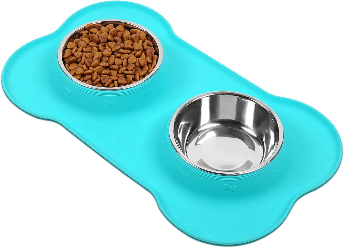 Dog Bowls, Dog Food Bowls, Stainless Steel Cat Puppy Water Bowls with Non Spill Skid Resistant Silicone Mat, Small, Turquoise
