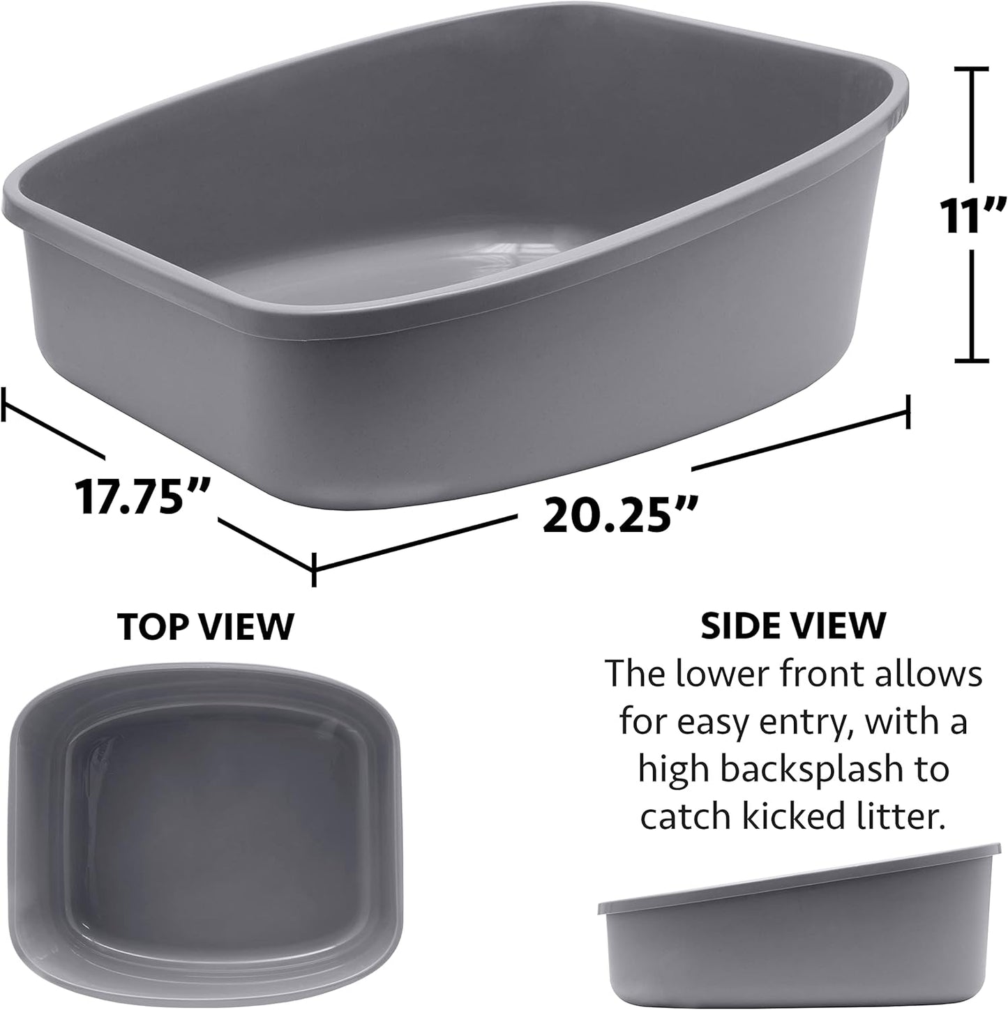 Large Cat Litter Box Set – 2 Open Litter Pans with High Back, Easy to Clean & Durable Plastic – XL Litter Box for Odor Control & Multi-Cat Households