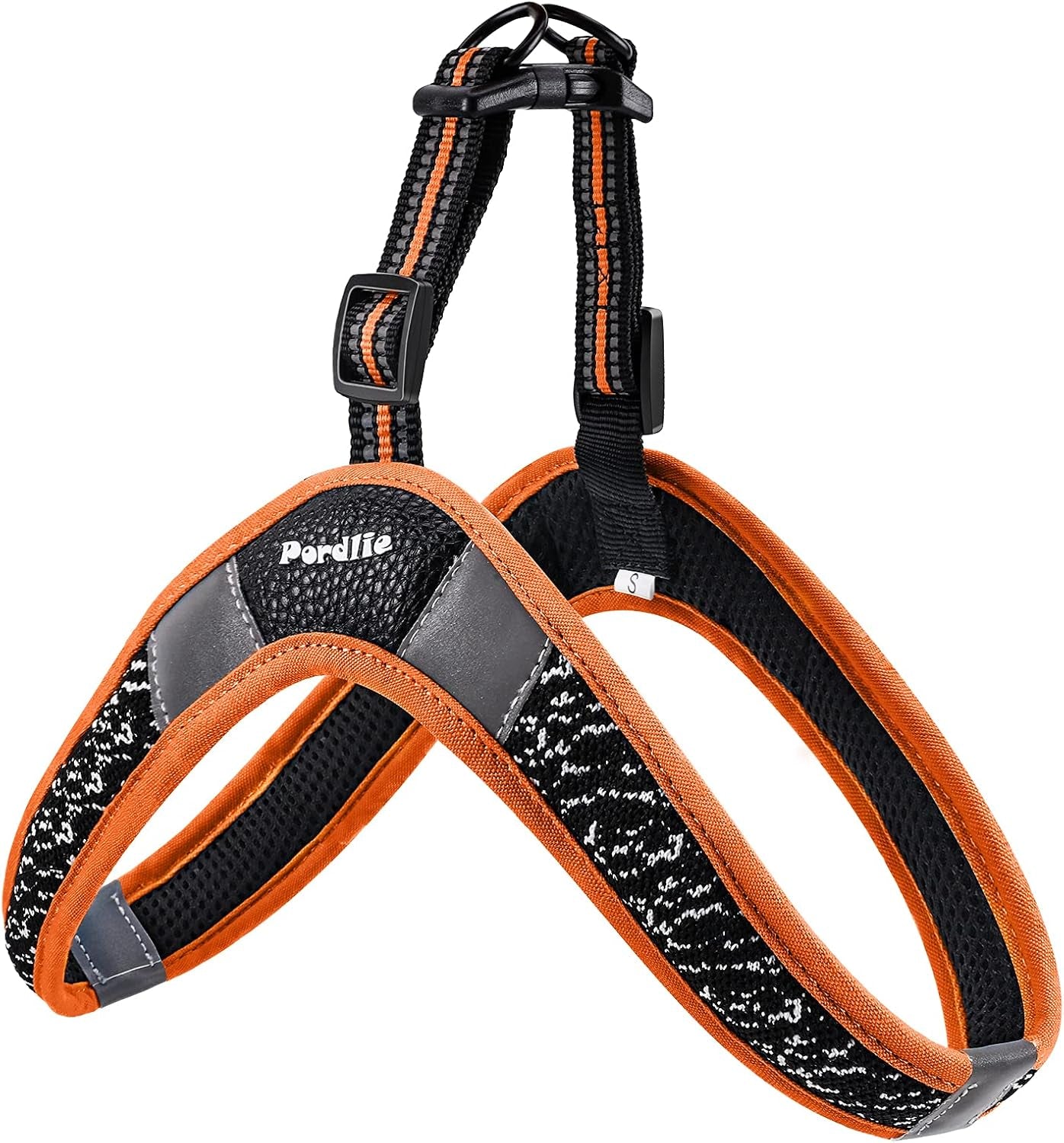 Dog Harness No Pull, Easy on and off Ultra Soft Breathable Padded Pet Vest Harness, Adjustable Reflective Top Paw Dog Harness for Small Medium Large Dogs (Small, Black-Orange)