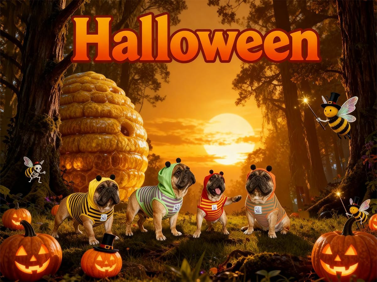 French Bulldog Bee Honeybee Bumblebee Caterpillar Insect Halloween Costumes Hoodies Sleeveless Clothes Outfits Cosplay Shirts for Dogs Frenchie Pug Boston - Black Yellow, Medium