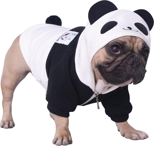 Panda Dog Halloween Costumes Clothes Sweater Cute Funny for English Bulldog Cold Weather Winter Coats Hoodies - Black/Xlarge