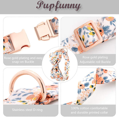 Dog Collar with Bow for Girl Dog, Detachable Bowtie Dog Collar Floral Pattern Girl Dog Collars with Metal Buckle Adjustable Fancy Bow Dog Collar Cute for Puppy Small Medium Large Dogs (Orange M)