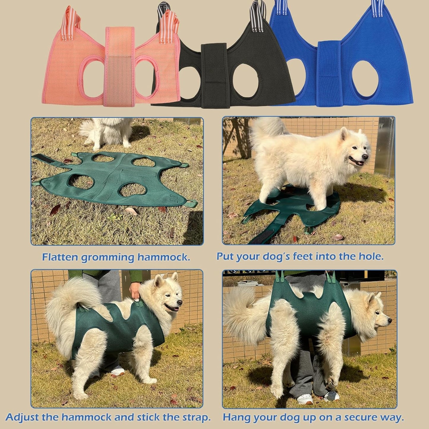Dog Grooming Hammock Supplies Kit for Small Dogs - Size S, Hanging Harness for Nail Trimming Pet Grooming Table Shower & Bath Accessories