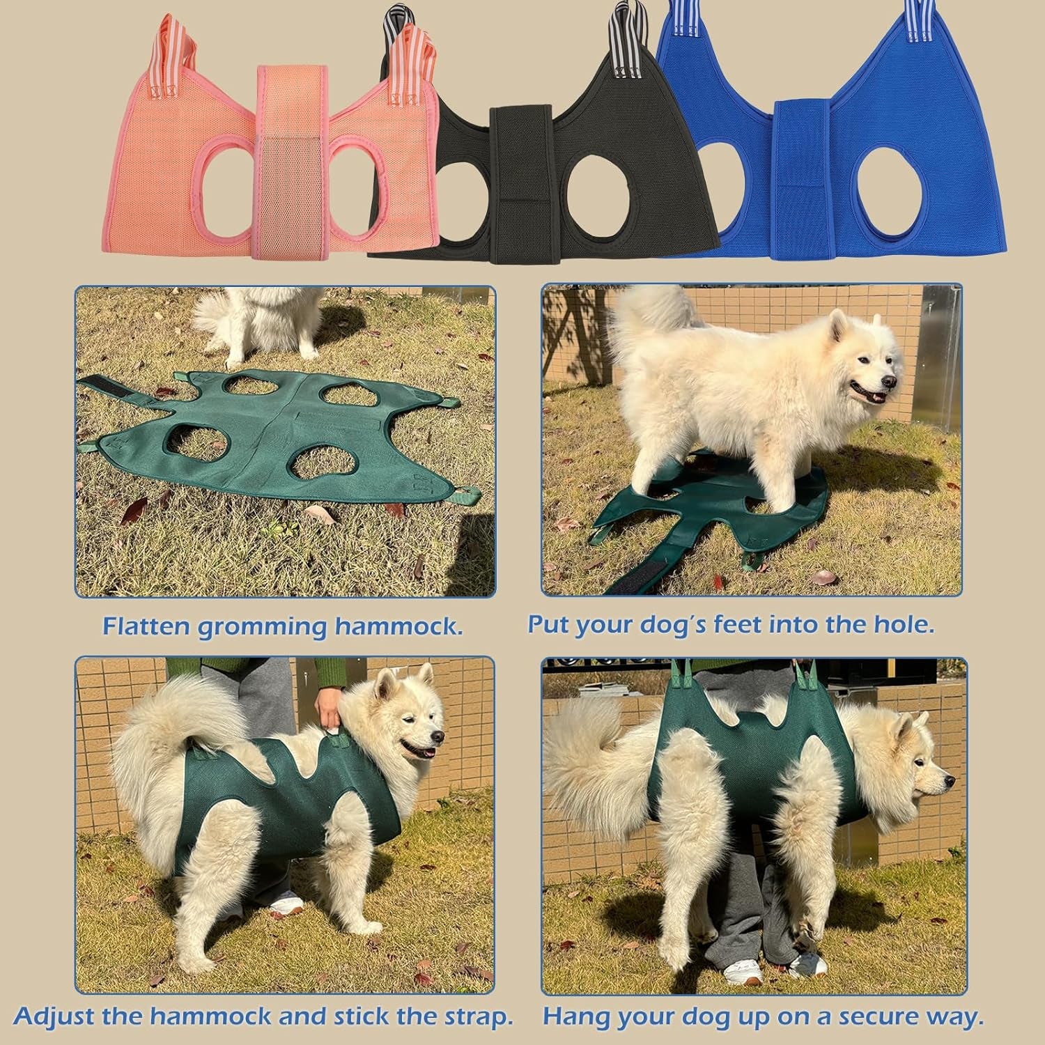 Dog Grooming Hammock Supplies Kit for Small Dogs - Size S, Hanging Harness for Nail Trimming Pet Grooming Table Shower & Bath Accessories