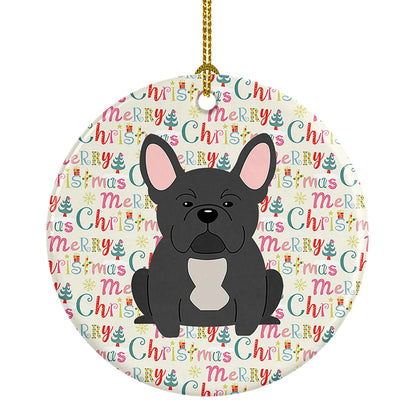 Merry Christmas French Bulldog Black Ceramic Ornament