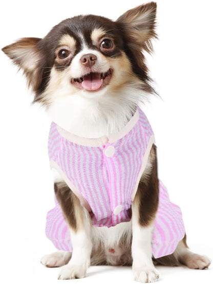 4 Pieces Dog Dresses for Small Girls, Summer Clothes, Cute Puppy Floral Fruits Pattern Female Pet Princess Bowknot Dress, Doggie Cat Outfit (AA, X-Small)