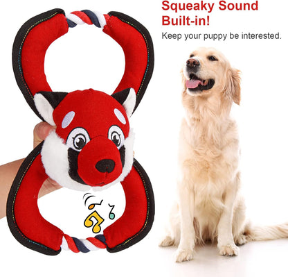 Interactive Dog Toys, Squeaky Dog Toys for Aggressive Chewers, Dog Plush Toys with Rope in Red Fox Shape, Tug of War Dog Toy for Small Dogs Medium Large Dogs