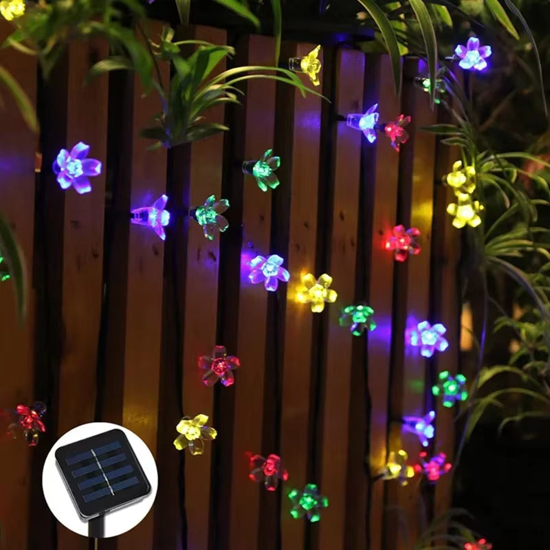 Christmas Cherry Flower Light Garden Party Decoration 5M 20LED Solar String Lights Outdoor Waterproof 8 Mode Battery Operated