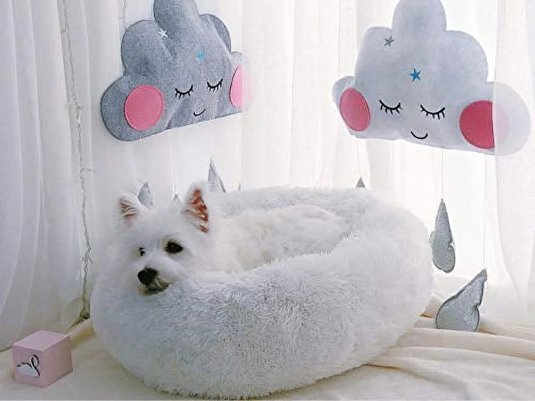 Modern Soft Plush round Pet Bed for Cats or Small Dogs, Mini Medium Sized Dog Cat Bed Self Warming Autumn Winter Indoor Snooze Sleeping Cozy Kitty Teddy Kennel (S(19.7”Dx7.9 H, Dark Grey)