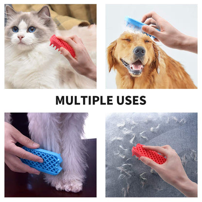 Dog Grooming Brush,  Silicone Dual Side Pet Bath Brush for Deshedding & Massaging, Hair Brush Comb for Pet, Puppy, Cats (Blue)