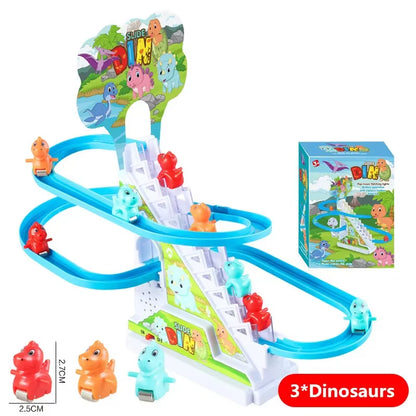 Electric Small Ducks Climbing Toys DIY Ducks Chasing Race Track Game Set with Lights & Music Roller Coaster Toy for Kids Gift