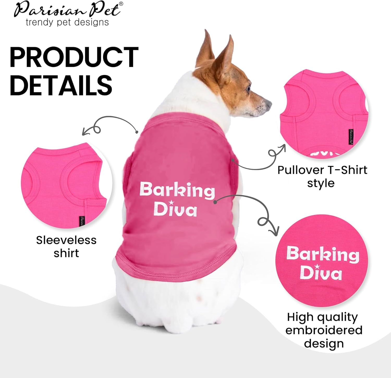 Dog Tshirt - Embroidered “Barking Diva“ Shirt - Breathable and Lightweight Doggy Clothes Female - Sleeveless Pink Pet Tee Shirts - Machine Washable Shirts for Medium Dogs Girl - M