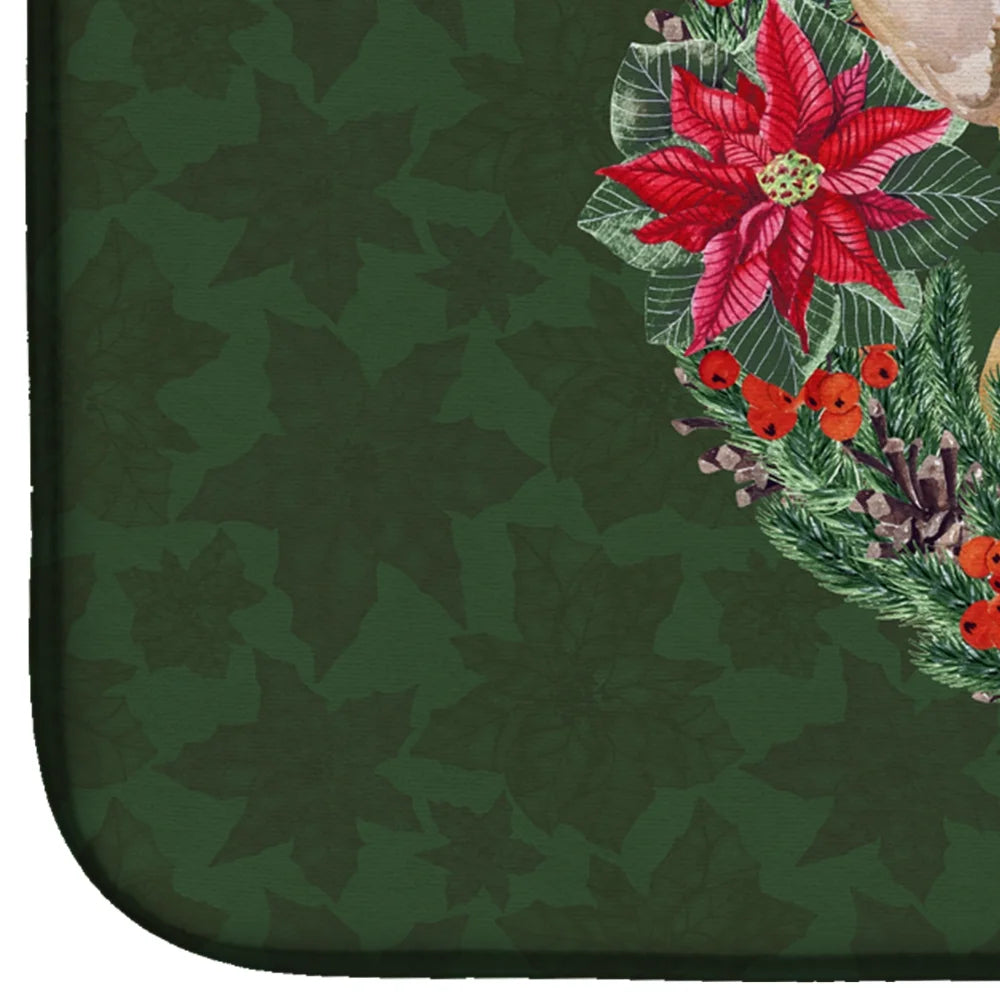 French Bulldog Poinsetta Wreath Dish Drying Mat