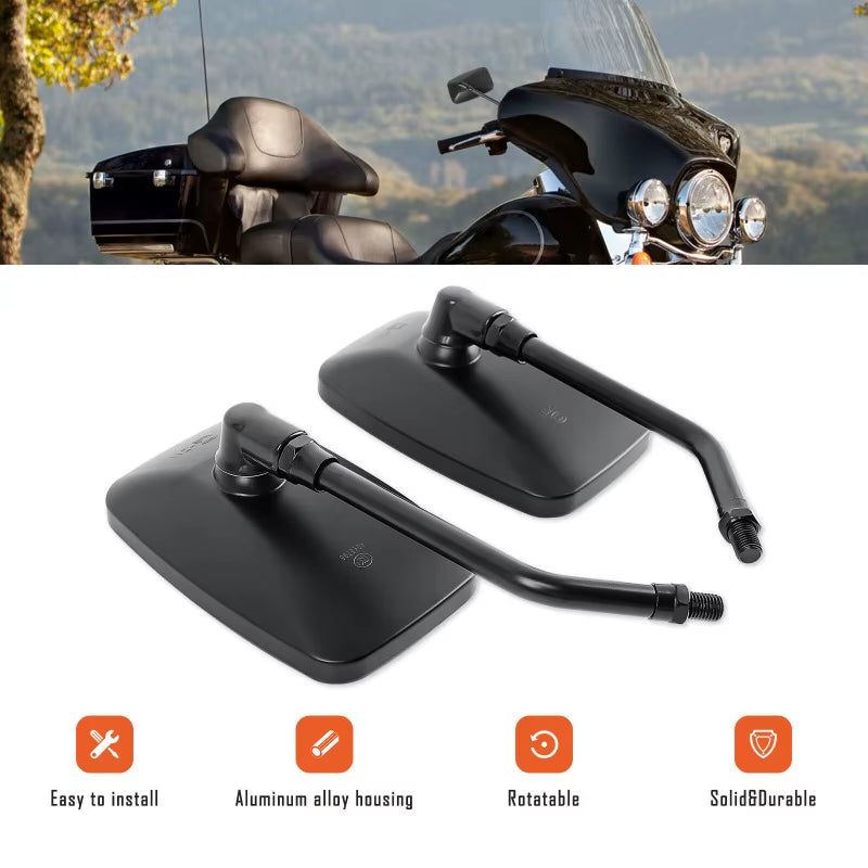 2PCS Universal 10Mm Motorcycle Rearview Side Rear Mirror Scooter Black Rectangle Shape Rear Side Mirror Motorcycle Accessories
