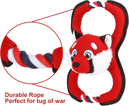 Interactive Dog Toys, Squeaky Dog Toys for Aggressive Chewers, Dog Plush Toys with Rope in Red Fox Shape, Tug of War Dog Toy for Small Dogs Medium Large Dogs