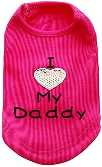 Cat Clothes Dog Shirts I Love My Mom Dad Daddy Clothes Pattern Costume Cute Heart Vest Small Dogs Puppy T-Shirt, XXS