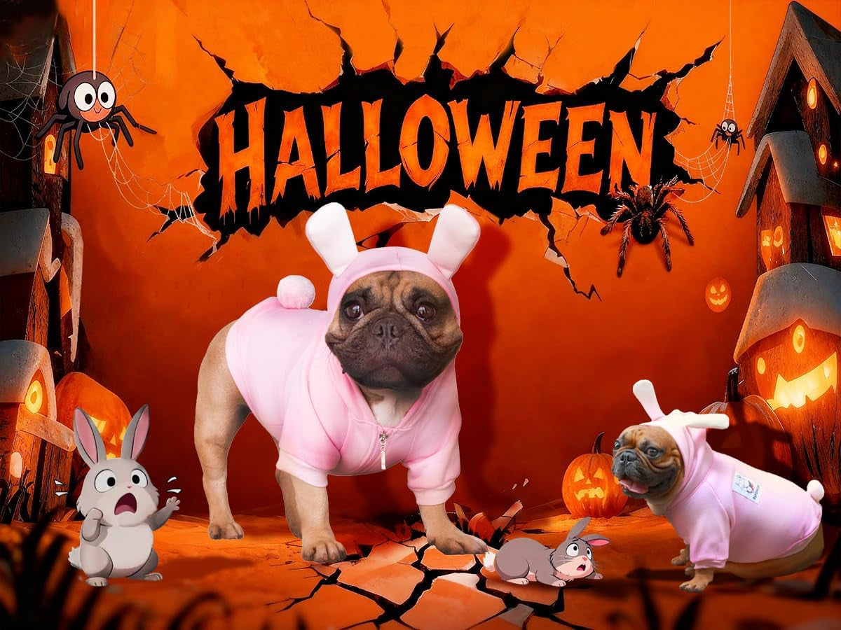 I Am a French Bulldog Bunny Dog Easter Costumes Clothes Sweater Cute Funny for Small Dogs Cold Weather Winter Coats Hoodies Frenchie English Pug Pitbull Corgi Puppy - Pink/Medium