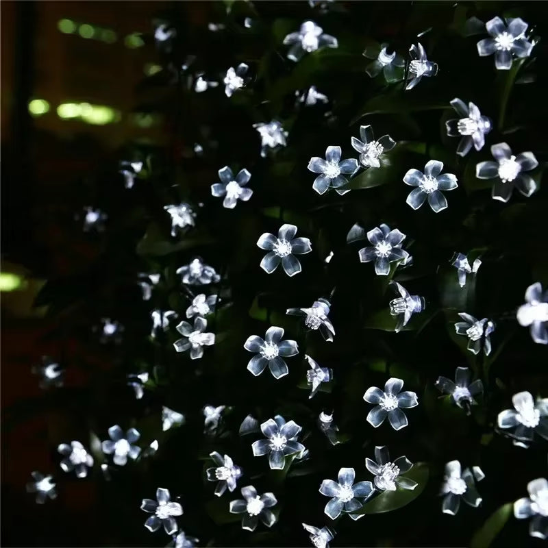 Christmas Cherry Flower Light Garden Party Decoration 5M 20LED Solar String Lights Outdoor Waterproof 8 Mode Battery Operated