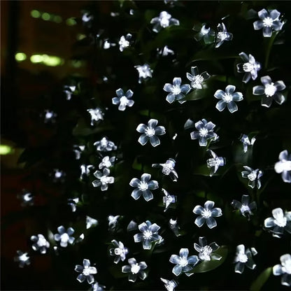 Christmas Cherry Flower Light Garden Party Decoration 5M 20LED Solar String Lights Outdoor Waterproof 8 Mode Battery Operated