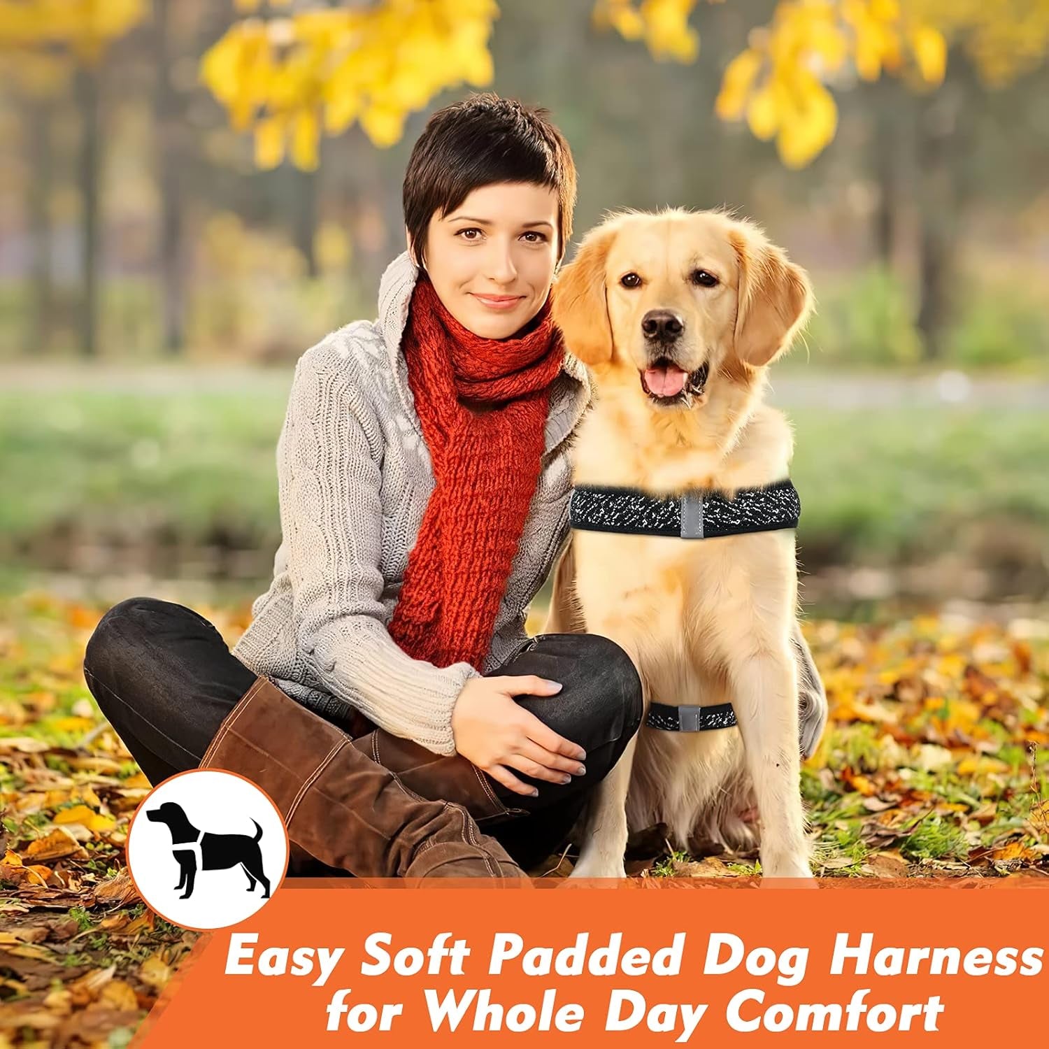 Dog Harness No Pull, Easy on and off Ultra Soft Breathable Padded Pet Vest Harness, Adjustable Reflective Top Paw Dog Harness for Small Medium Large Dogs (Small, Black-Orange)