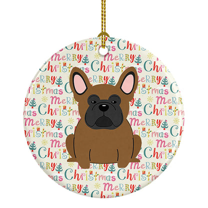 Merry Christmas French Bulldog Brown Ceramic Ornament