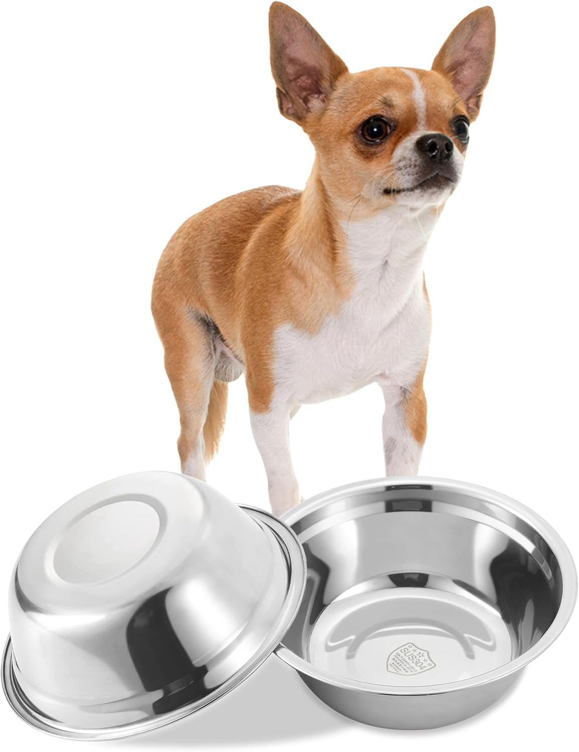 Stainless Steel Small Dog Food Bowls, Set of 2 Outer Dia. 5.4 in Replacement Dog Bowls for Raised Station(1.3 Cup)