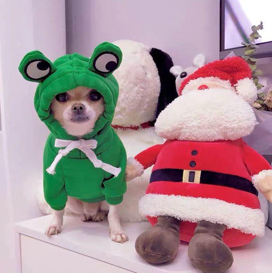 Pet Clothes Dog Hoodies Warm Sweatshirt Coat Puppy Autumn Winter Apparel Jumpsuit with Eye Hood, Frog, S