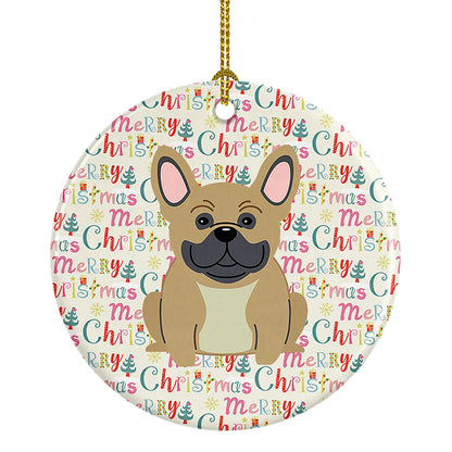 Merry Christmas French Bulldog Cream Ceramic Ornament