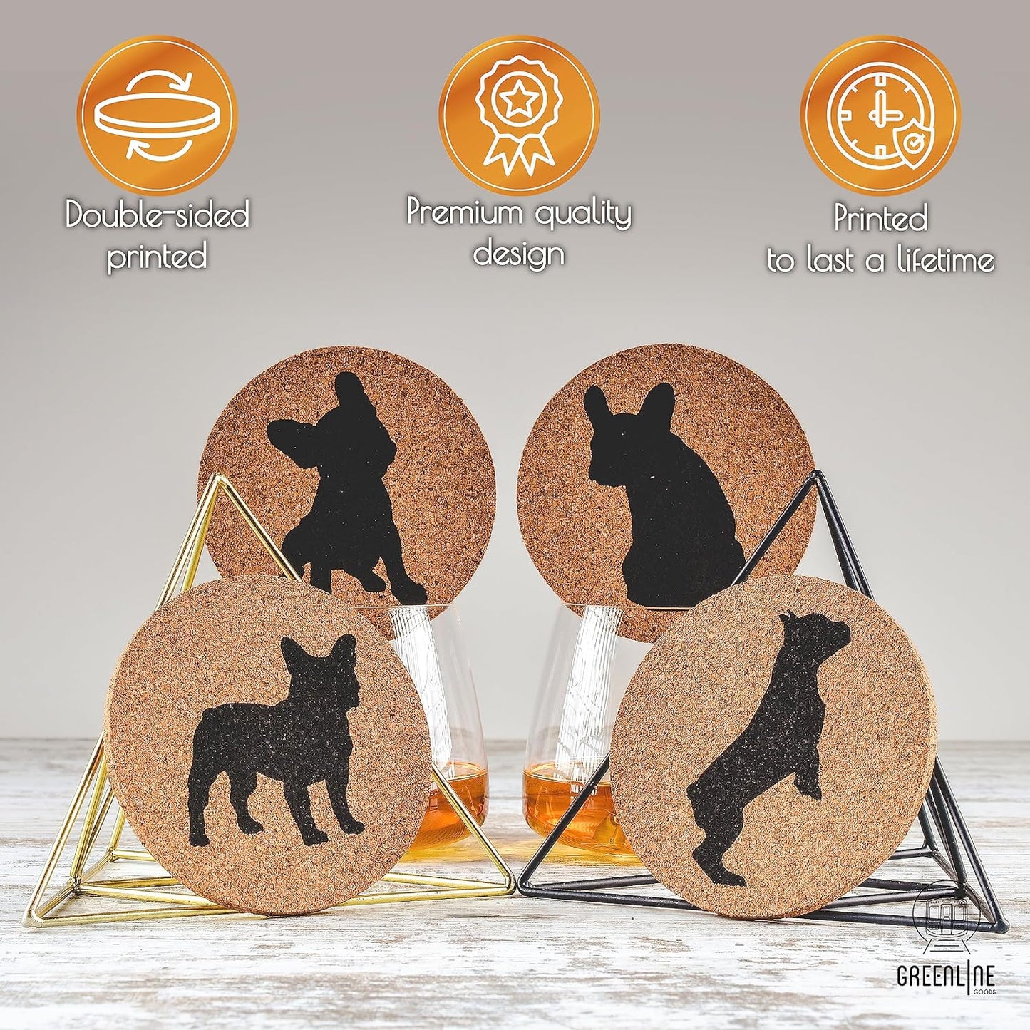 French Bulldog Coasters - Set of 4 Dog Coasters with Protective Bottom - Frenchie Gift Idea