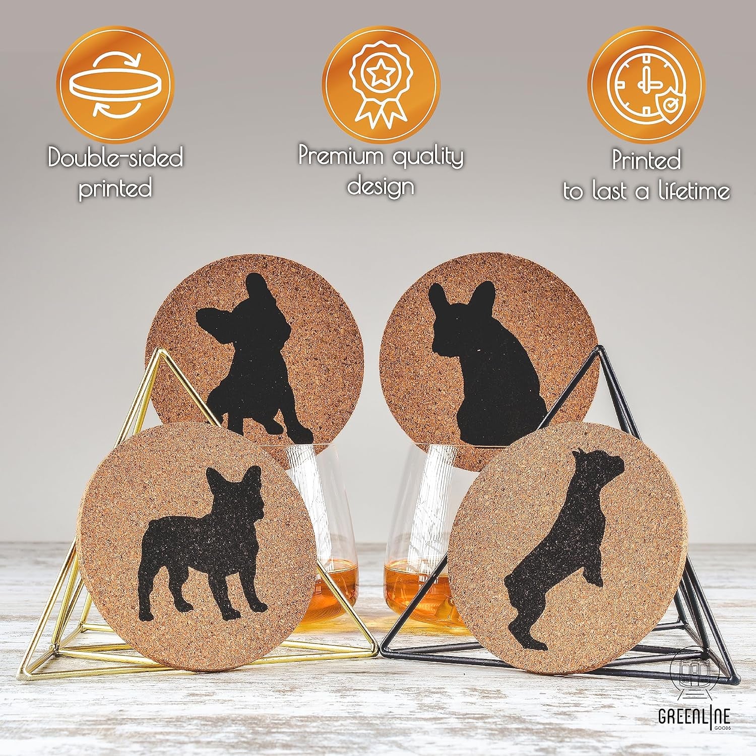French Bulldog Coasters - Set of 4 Dog Coasters with Protective Bottom - Frenchie Gift Idea