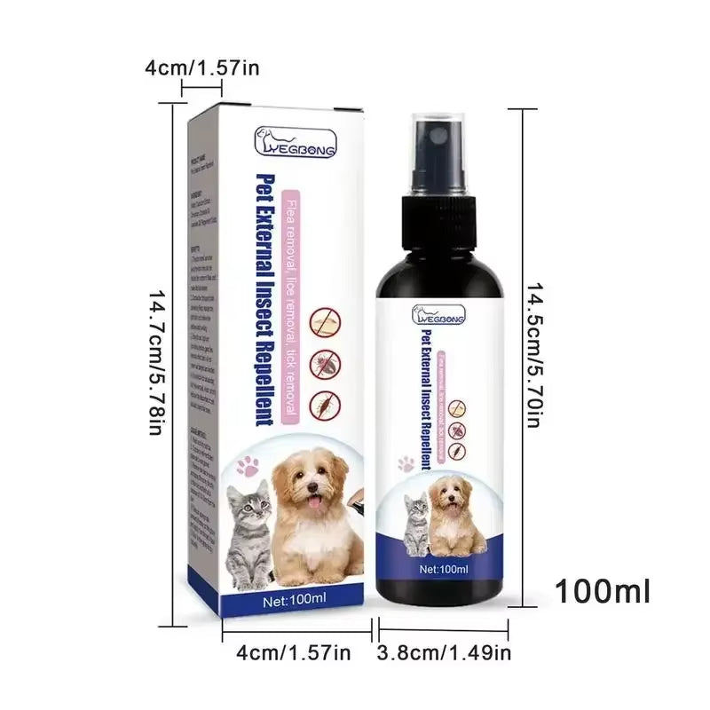 Pet Flea Removing Spray for Cats and Dogs Skin Cleaning for Pets External Lice Repelling Ticks Relieving and Relieving Spray