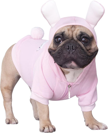 I Am a French Bulldog Bunny Dog Easter Costumes Clothes Sweater Cute Funny for Small Dogs Cold Weather Winter Coats Hoodies Frenchie English Pug Pitbull Corgi Puppy - Pink/Medium