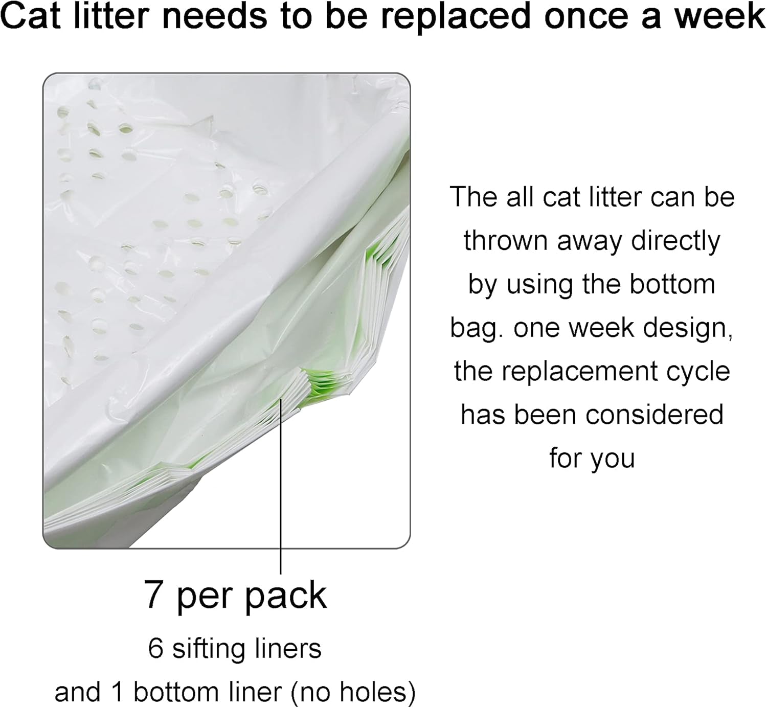 Cat Litter Box Liners with Drawstring, Litter Pan Disposable Bags, 2 Mil Thickened Cat Litter Sifting Liners, Weekly 7 Pack Medium Litter Bags for Easy Cleaning (7S)