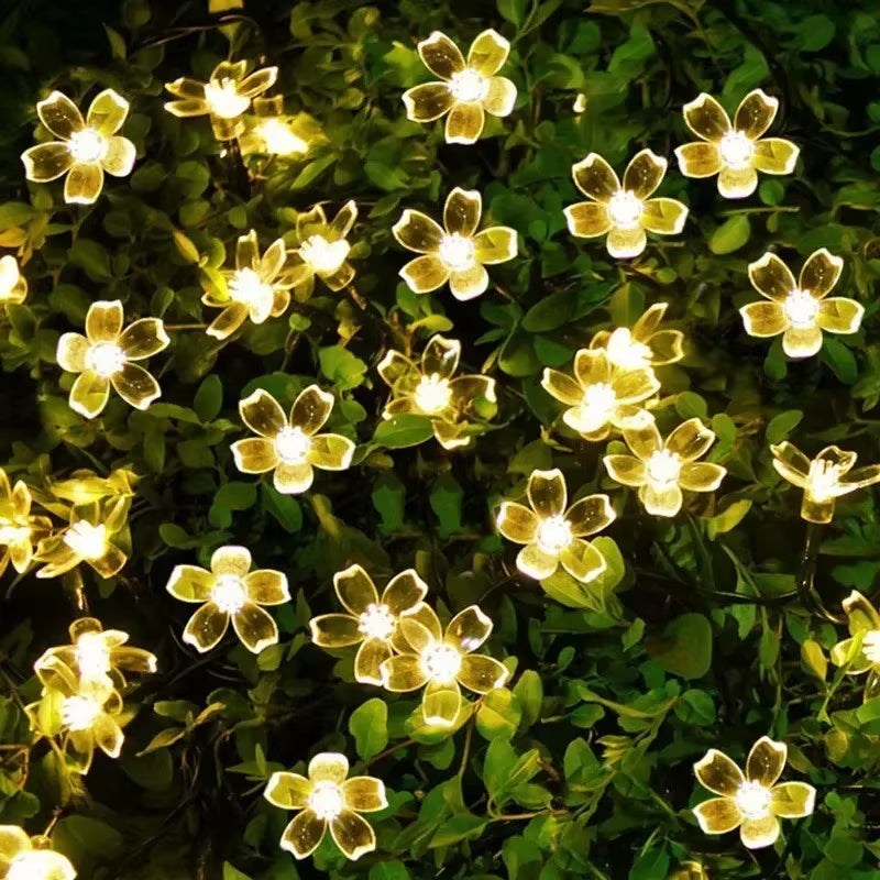 Christmas Cherry Flower Light Garden Party Decoration 5M 20LED Solar String Lights Outdoor Waterproof 8 Mode Battery Operated