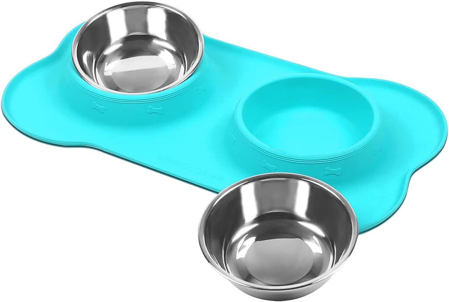 Dog Bowls, Dog Food Bowls, Stainless Steel Cat Puppy Water Bowls with Non Spill Skid Resistant Silicone Mat, Small, Turquoise