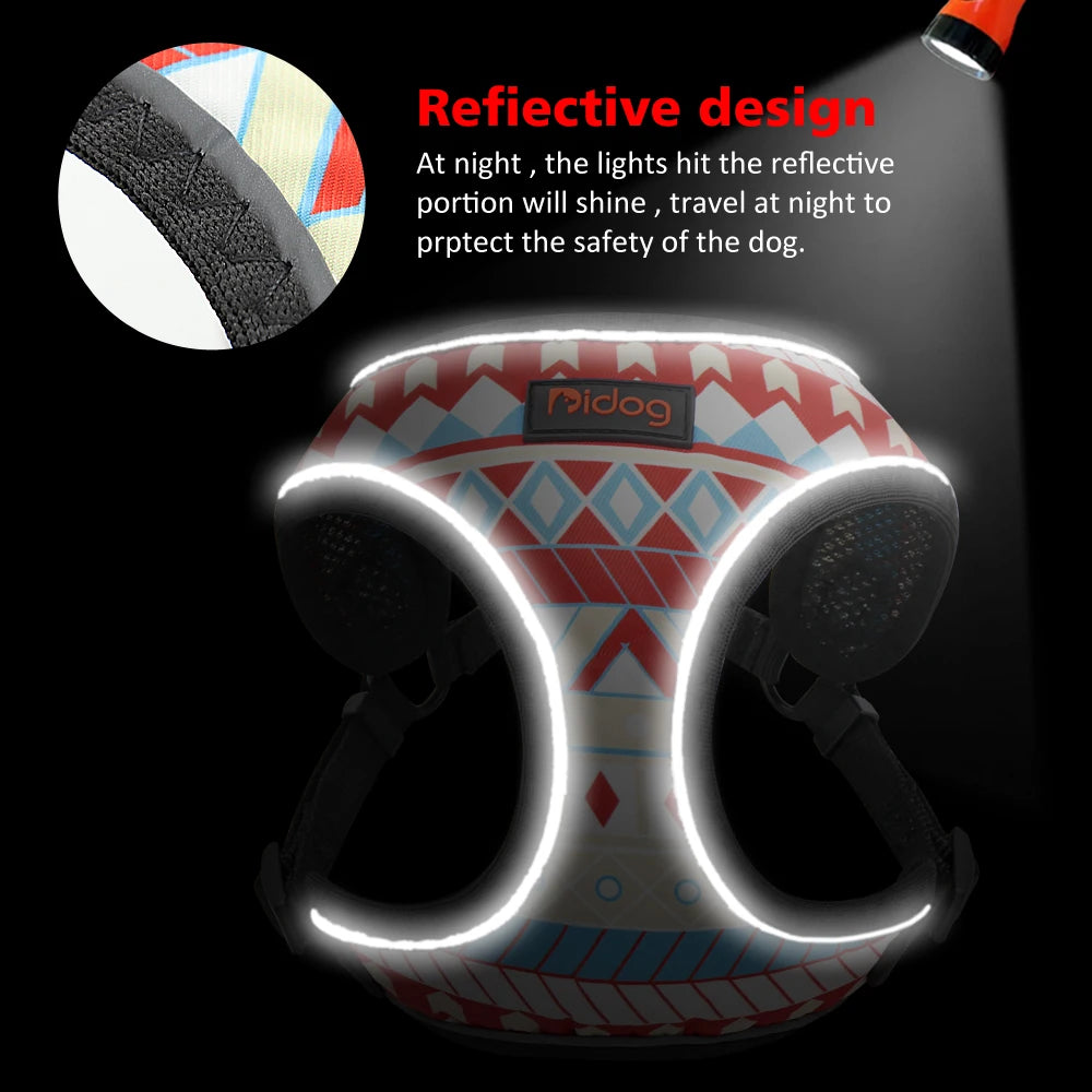 Nylon Reflective Dog Cat Harness Vest Printed French Bulldog Harness Puppy Small Medium Dogs Cats Harness for Chihuahua Walking