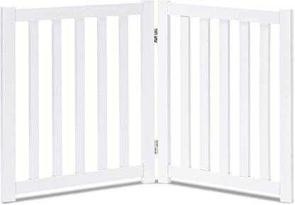 2-Panel Wooden Free Standing Foldable Dog Gate Indoor – Solid Hardwood 24" High, Step-Over Safety Pet Gate for Doorways, Stairs & Small Spaces - Indoor Use, White