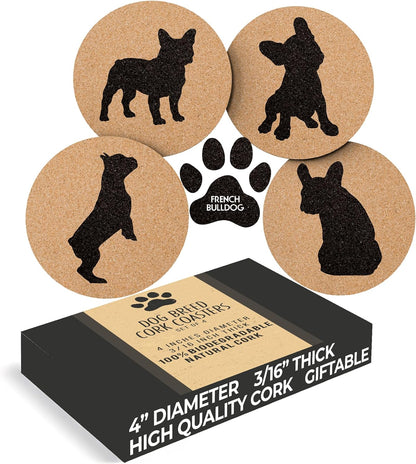 French Bulldog Coasters - Set of 4 Dog Coasters with Protective Bottom - Frenchie Gift Idea