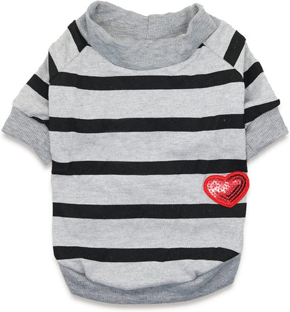 French Bulldog & Boston Terrier Clothes: Boys' Small Dog Striped T-Shirt, Grey