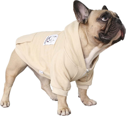 French Bulldog Frenchie Clothes Hoodies for Dogs Pug English Boston Terrier Bully Pitbull Corgi Sweatshirt Sweater Clothing - Khaki/Xlarge
