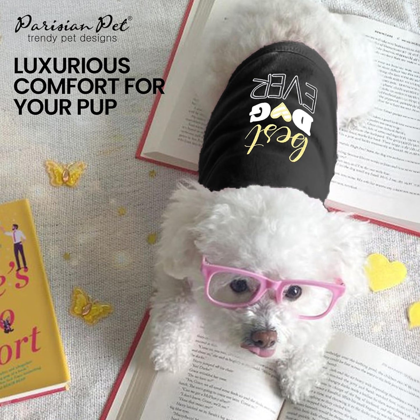 Dog Tshirt - Embroidered “ Best Dog Ever “ Shirt - Pure Cotton and Lightweight Pets Clothes - Sleeveless Black Doggy Tee Shirts - Machine Washable Shirts for Small Dogs - XXS