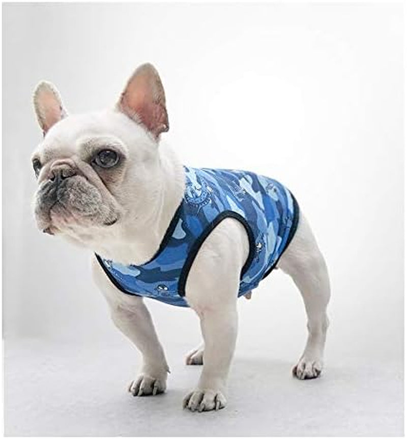 Pet Dog Summer Vest, Flamingo Pattern Cute Teddy French Bulldog Dog 100% Cotton Fashion T-Shirt Breathable Sleeveless Summer Dog Clothes for Small Medium Dogs Puppy, Blue