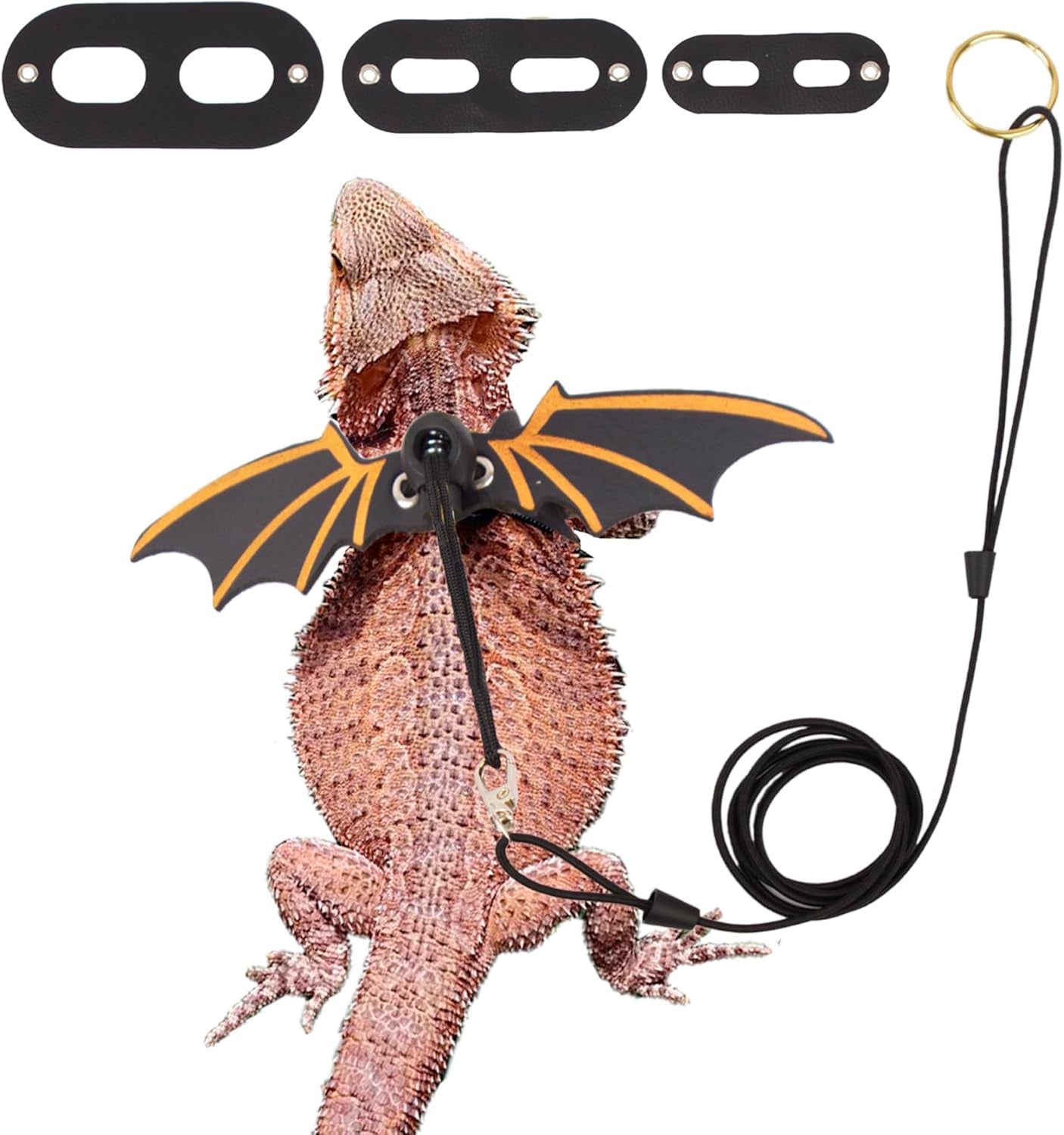 Bearded Dragon Leash Harness, 3 Size Pack Black Lizard Wing Harness with Removable Leash for Bearded Dragon Lizard Reptiles