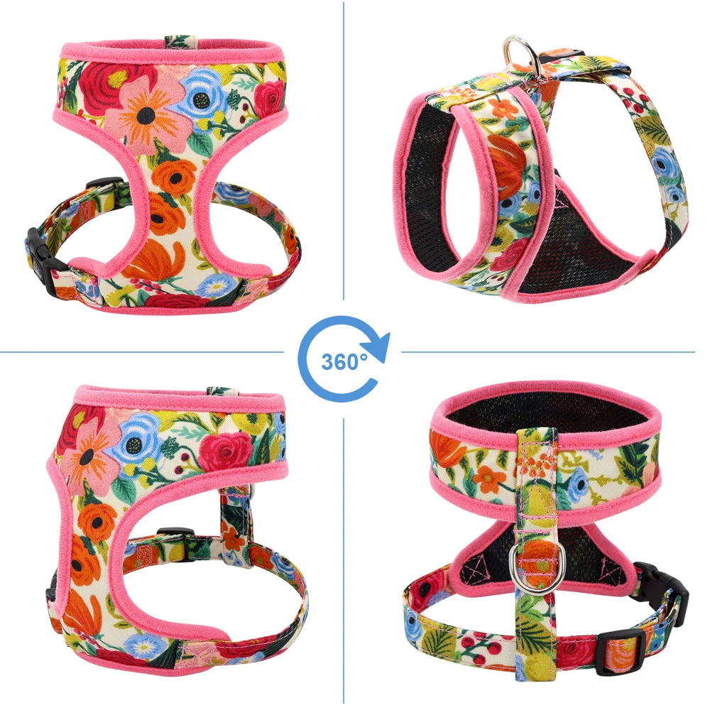 Cute Printed Chihuahua French Bulldog Harness Adjustable Puppy Cat Harness Pet Small Dog Vest for Pug Yorkie Walking Training
